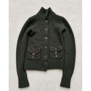 Ralph Lauren Cashmere Wool Chunky Knit Military Sweater Jacket Olive Green S